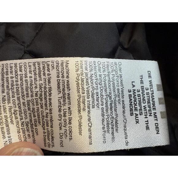 Adidas Vintage Black Quilted Hooded Jacket XL Blue Zip 2000s Y2K Streetwear - Picture 8 of 8